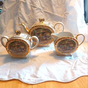 Sadler Barrel Teapot, Cream, and Sugar Bowl